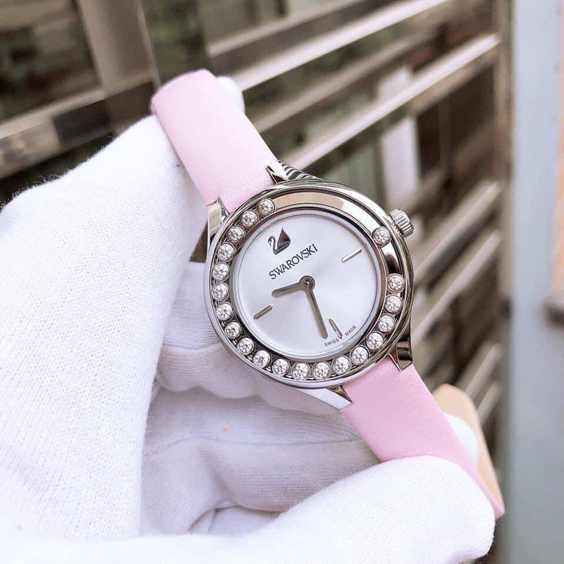Shop Swarovski Lovely Crystals Silver Dial Pink Leather Strap Watch for Women - 5261493 in USA