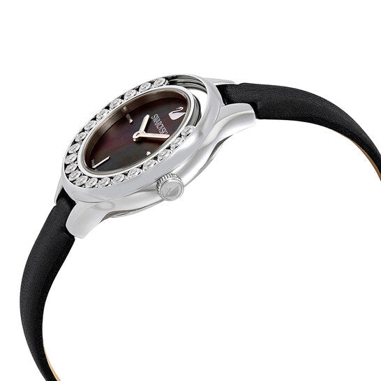 Shop Swarovski Lovely Crystals Mother of Pearl Black Dial Black Leather Strap Watch for Women - 5242898 in USA