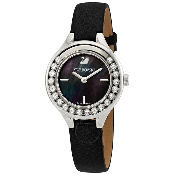 Shop Swarovski Lovely Crystals Mother of Pearl Black Dial Black Leather Strap Watch for Women - 5242898 in USA