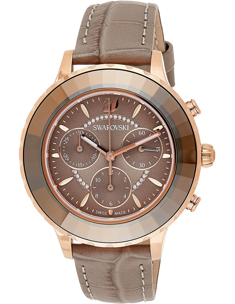 Swarovski Octea Lux Chrono Grey Dial Grey Leather Strap Watch for Women - 5452495 Buy Now By Swarovski