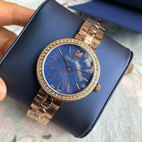 Swarovski Daytime Glittering Blue Dial Rose Gold Steel Strap Watch for Women - 5182277 Buy Now By Swarovski