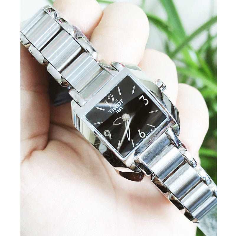 Tissot T Wave Black Dial Silver Steel Strap Watch for Women - T02.1.285.52 Buy Now By Tissot
