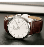 Tissot T Classic Couturier Chronograph White Dial Brown Leather Strap Watch For Men - T035.410.16.031.00