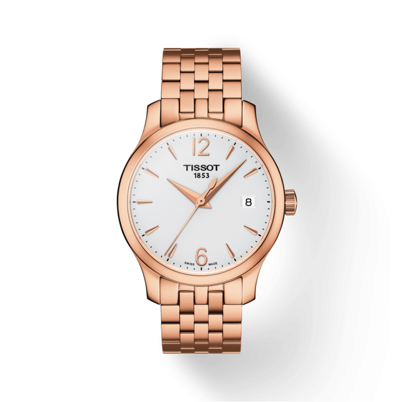 Tissot T Classic Tradition Lady White Dial Rose Gold Steel Strap Watch for Women - T063.210.33.037.00 Buy Now By Tissot