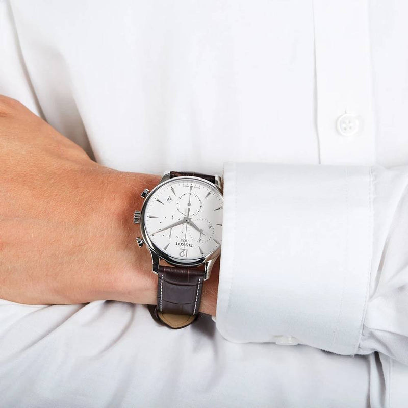 Tissot T Classic Tradition Chronograph White Dial Brown Leather Strap Watch For Men - T063.617.16.037.00 Buy Now By Tissot