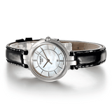 Tissot T Lady Flamingo Mother of Pearl White Dial Black Leather Strap Watch for Women - T094.210.16.111.00