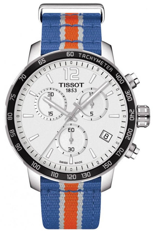 Shop Tissot Quickster Chronograph NBA New York Kicks White Dial Multicolored Nato Strap Watch For Men - T095.417.17.037.06 in USA