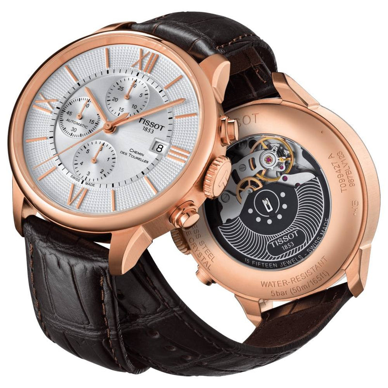 Tissot Des Tourelles Chronograph Silver Dial Brown Leather Strap Watch For Men - T099.427.36.038.00 Buy Now By Tissot