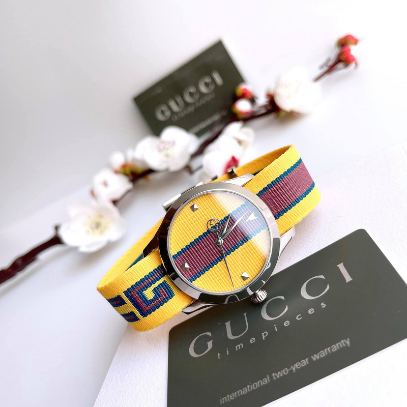 Shop Gucci G Timeless Quartz Yellow & Purple Dial Yellow & Purple NATO Strap Watch For Men - YA1264069 in USA