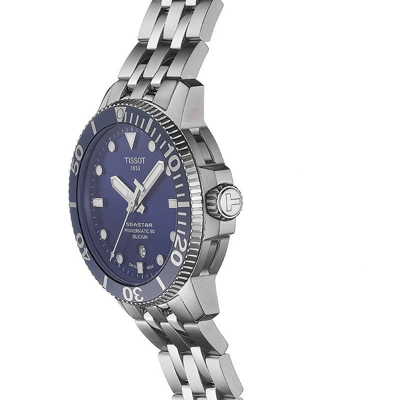Tissot T Sport Seastar 1000 Powermatic Silicium Blue Dial Silver Steel Strap Watch For Men - T120.407.11.041.01