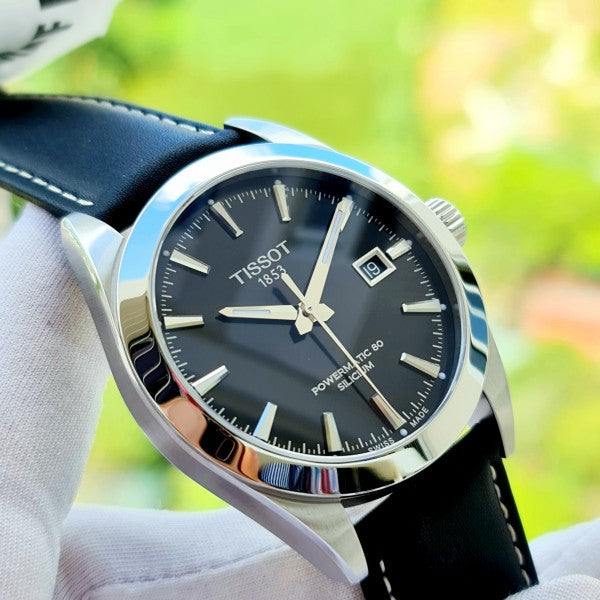 Tissot Gentleman Powermatic 80 Silicium Black Dial Black Leather Strap Watch For Men - T127.407.16.051.00 Buy Now By Tissot
