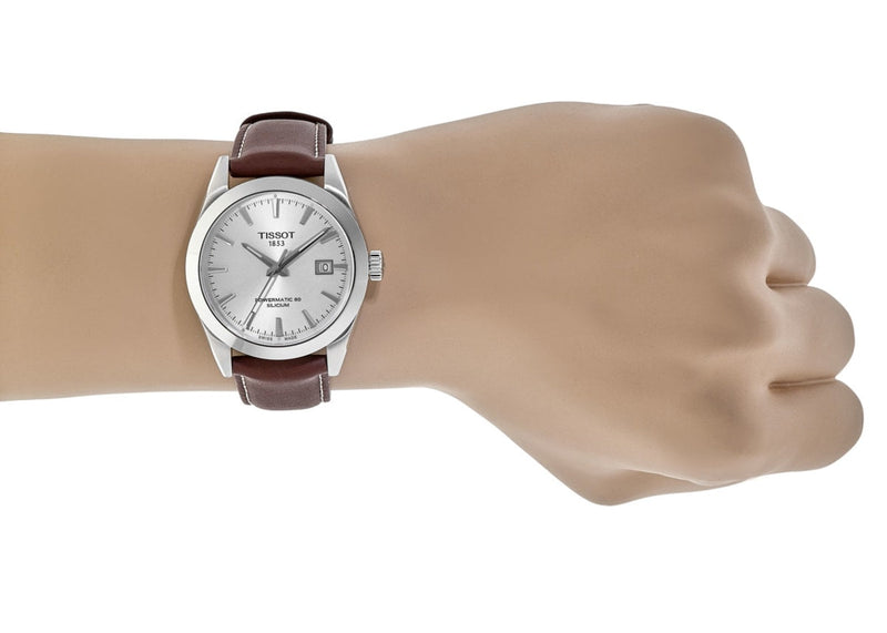 Tissot Gentleman Powermatic 80 Silicium Silver Dial Brown Leather Strap Watch For Men - T127.407.16.031.00 Buy Now By Tissot