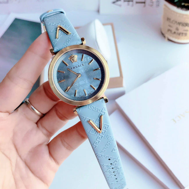 Versace V-Twist Blue Dial Blue Leather Strap Watch for Women - VELS00319 Buy Now By Versace