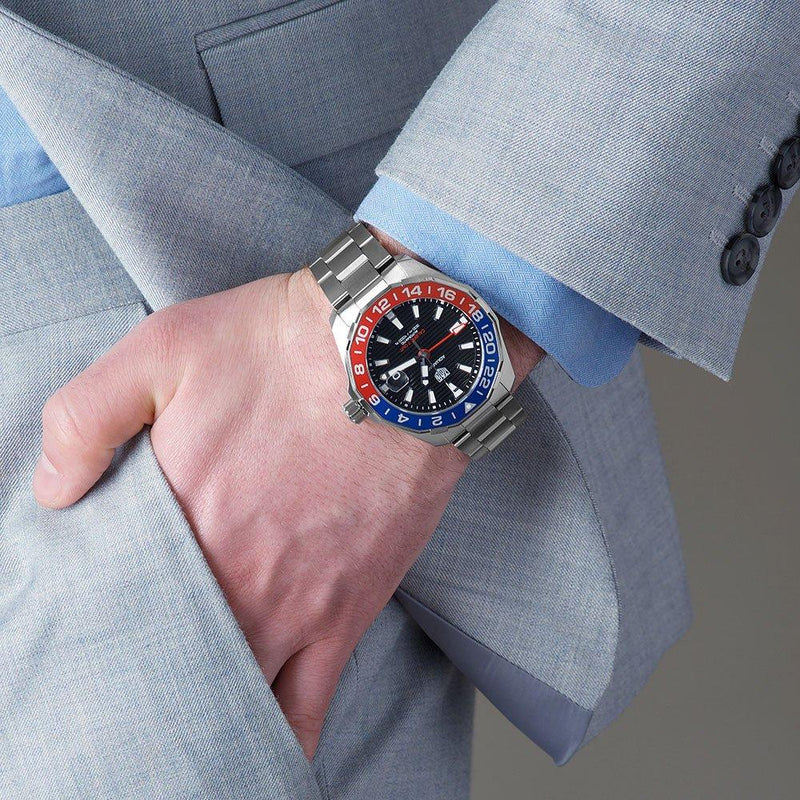 Tag Heuer Aquaracer GMT Caliber 7 Pepsi Black Dial Silver Steel Strap Watch for Men - WAY201F.BA0927 Buy Now By Tag Heuer
