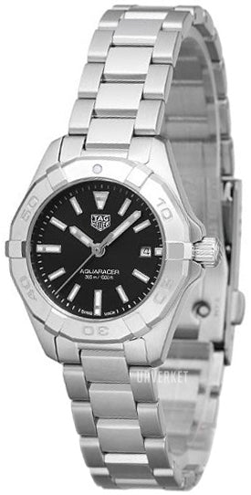 Shop Tag Heuer Aquaracer Quartz Black Dial Silver Steel Strap Watch for Women - WBD1410.BA0741 in USA