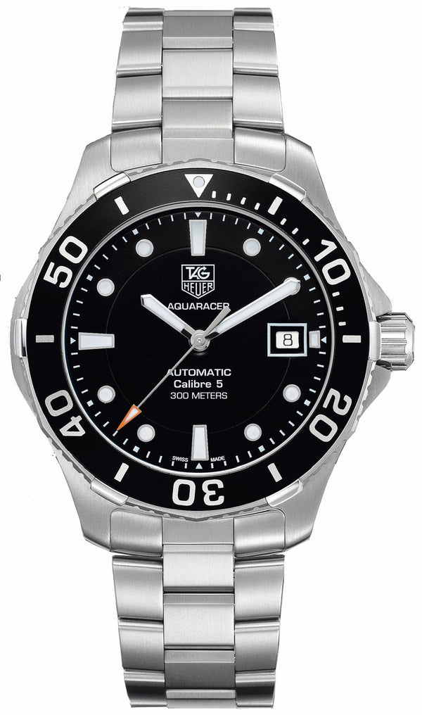 Shop Tag Heuer Aquaracer Automatic Caliber 5 Black Dial Silver Steel Strap Watch for Men - WAN2110.BA0822 in USA