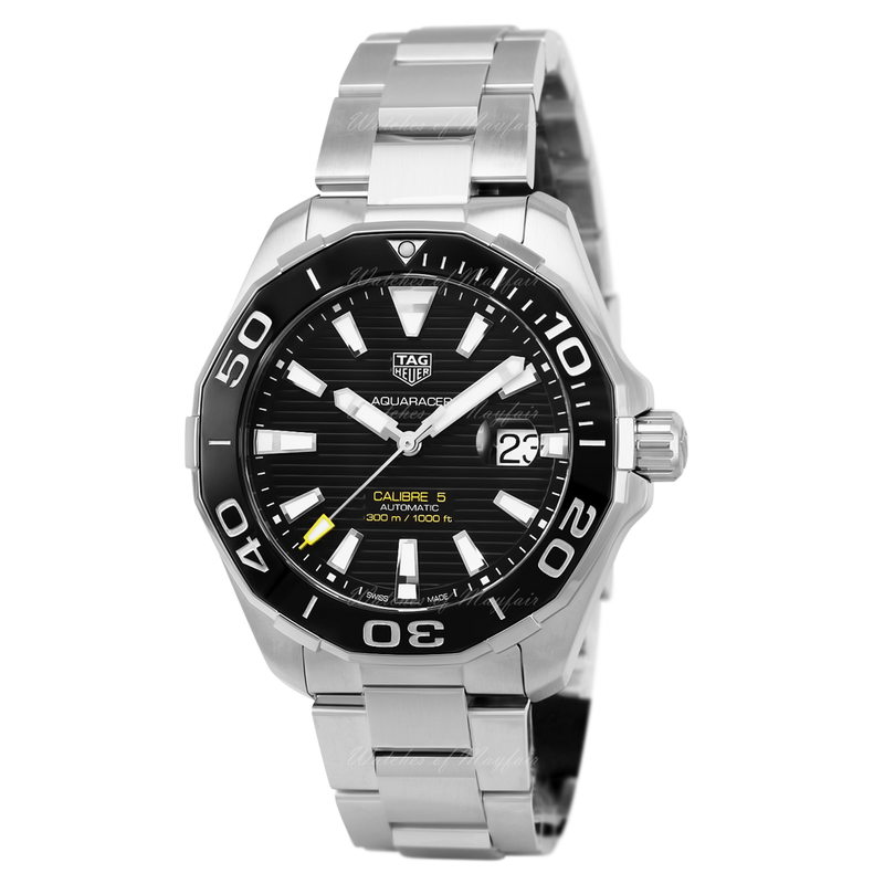 Tag Heuer Aquaracer Caliber 5 Black Dial Silver Steel Strap Watch for Men - WAY201A .BA0927 Buy Now By Tag Heuer