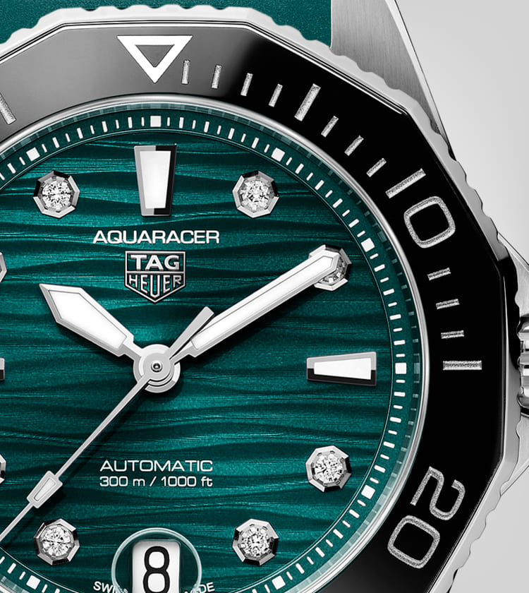 Tag Heuer Aquaracer Professional 300 Automatic Diamonds Green Dial Green Rubber Strap Watch for Women - WBP231G.FT6226 Buy Now By Tag Heuer