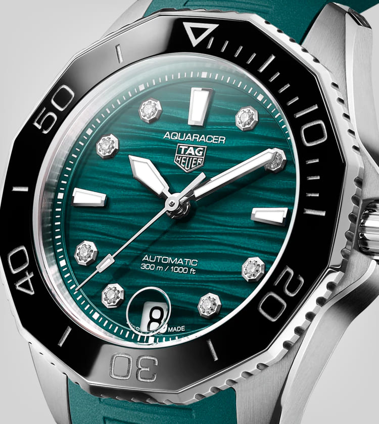 Tag Heuer Aquaracer Professional 300 Automatic Diamonds Green Dial Green Rubber Strap Watch for Women - WBP231G.FT6226 Buy Now By Tag Heuer