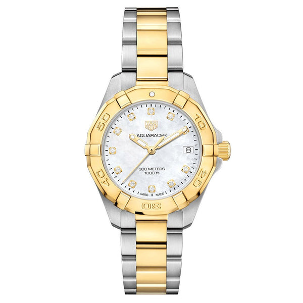 Shop Tag Heuer Aquaracer White Mother of Pearl Dial Two Tone Steel Strap Watch for Women - WBD1322.BB0320 in USA