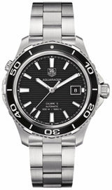 Shop Tag Heuer Aquaracer Caliber 5 Automatic Black Dial Silver Steel Strap Watch for Men - WAK2110.BA0830 in USA