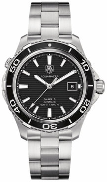 Shop Tag Heuer Aquaracer Caliber 5 Automatic Black Dial Silver Steel Strap Watch for Men - WAK2110.BA0830 in USA