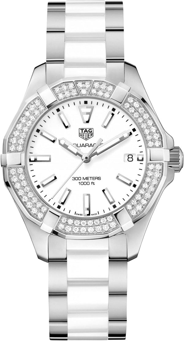 Shop Tag Heuer Aquaracer Diamonds White Dial Two Tone Steel Strap Watch for Women - WAY131F.BA0914 in USA
