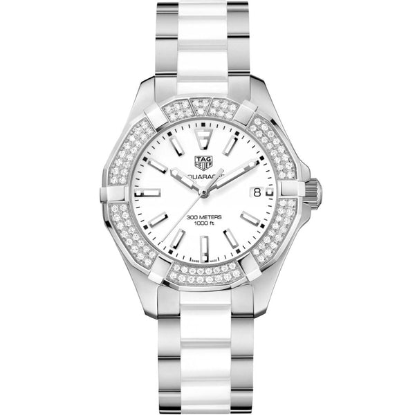 Shop Tag Heuer Aquaracer Diamonds White Dial Two Tone Steel Strap Watch for Women - WAY131F.BA0914 in USA