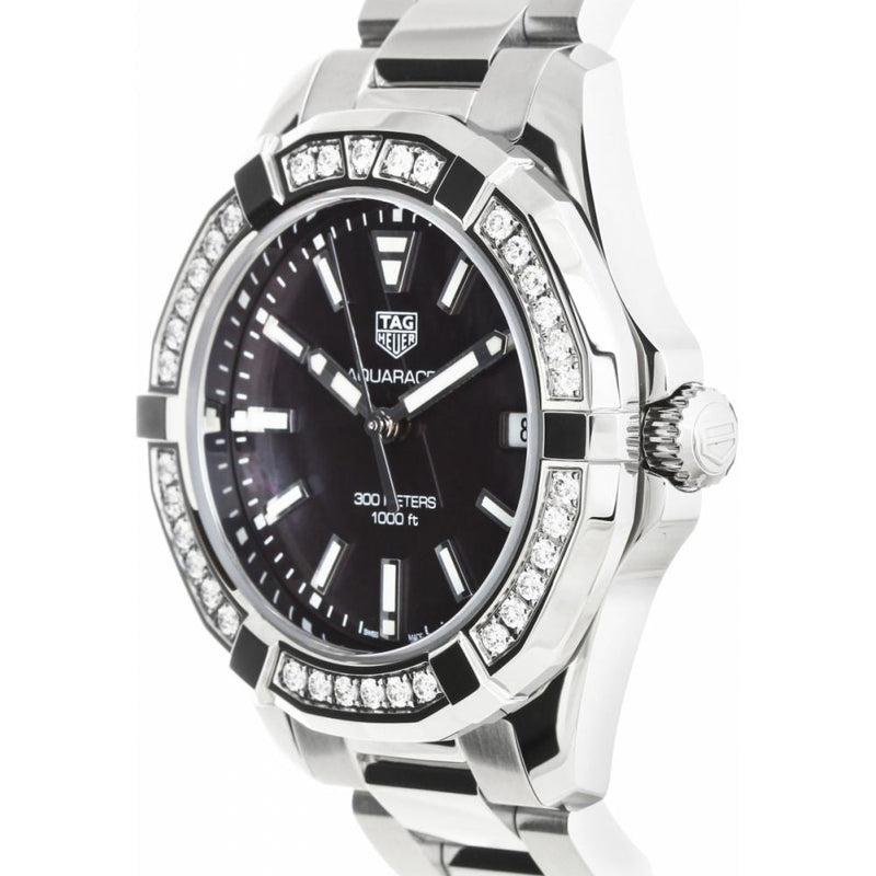 Shop Tag Heuer Aquaracer Quartz Diamonds Black Dial Silver Steel Strap Watch for Women - WAY131P.BA0748 in USA