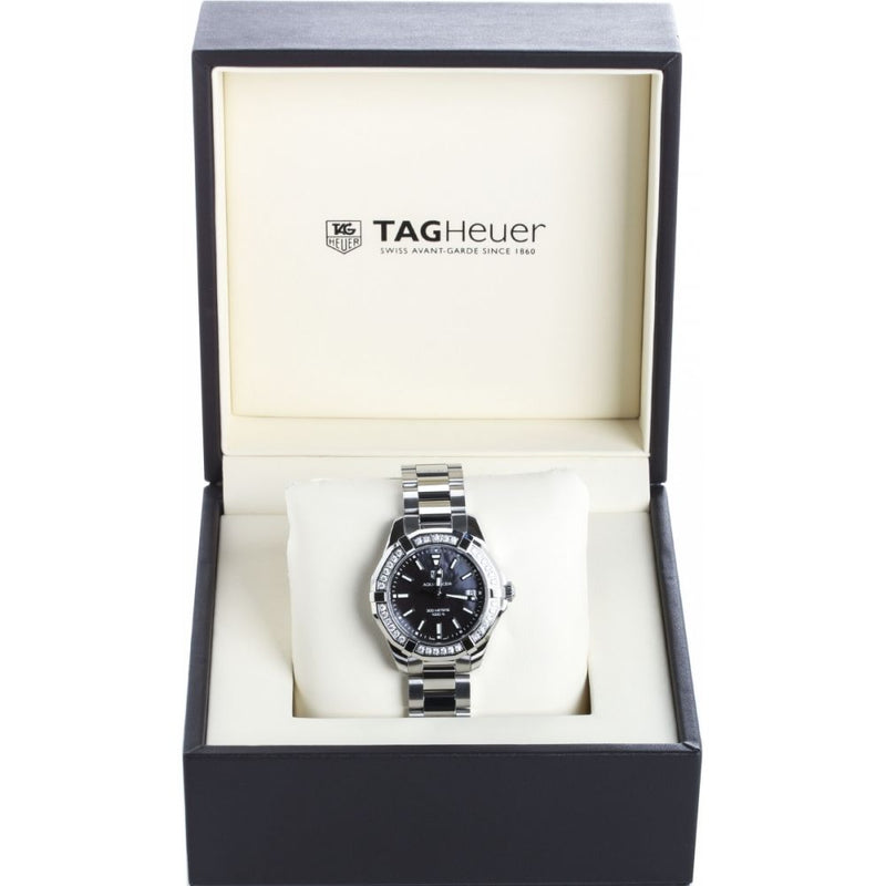 Shop Tag Heuer Aquaracer Quartz Diamonds Black Dial Silver Steel Strap Watch for Women - WAY131P.BA0748 in USA
