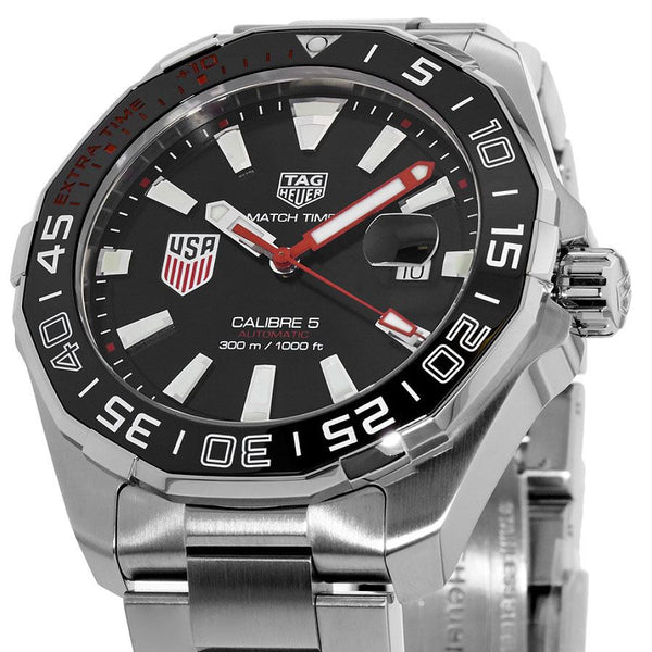 Shop Tag Heuer Aquaracer Automatic Match Timer Black Dial Silver Steel Strap Watch for Men - WAY201G.BA0927 in USA