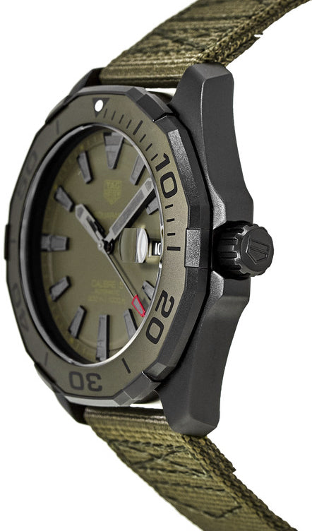 Tag Heuer Aquaracer Automatic Green Dial Khakhi Green Nylon Strap Watch for Men - WAY208E.FC8222 Buy Now By Tag Heuer