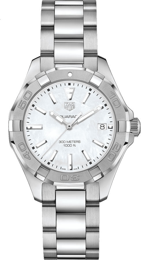 Shop Tag Heuer Aquaracer Mother of Pearl Dial Silver Steel Strap Watch for Women - WBD131A.BA0748 in USA