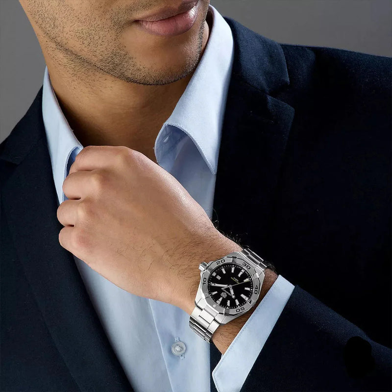 Shop Tag Heuer Aquaracer Automatic Caliber 5 Black Dial Silver Steel Strap Watch for Men - WBD2110.BA0928 in USA