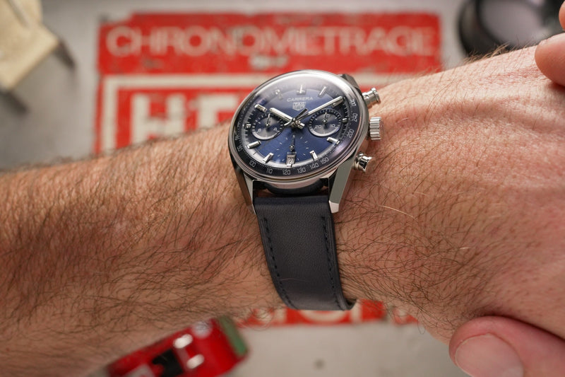 Tag Heuer Carrera Chronograph Blue Dial Blue Leather Strap Watch for Men - CBS2212.FC6535 Buy Now By Tag Heuer