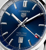 Tag Heuer Carrera Twin Time Blue Dial Silver Steel Strap Watch for Men - WBN201A.BA0640 Buy Now By Tag Heuer