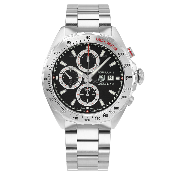 Shop Tag Heuer Formula 1 Calibre 16 Automatic Chronograph Black Dial Silver Steel Strap Watch for Men - CAZ2010.BA0876 in USA