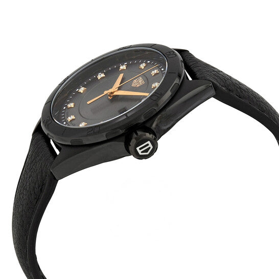 Shop Tag Heuer Formula 1 Diamonds Black Dial Black Leather Strap Watch for Women - WBJ1417.FC8234 in USA