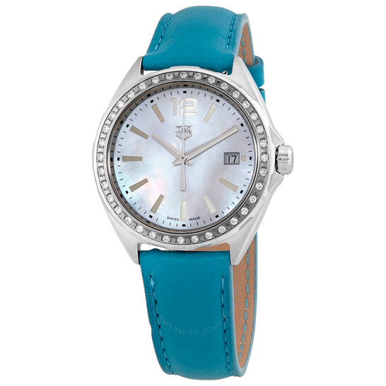 Shop Tag Heuer Formula 1 Quartz Diamonds Mother of Pearl Dial Blue Leather Strap Watch for Women - WBJ131A.FC8256 in USA