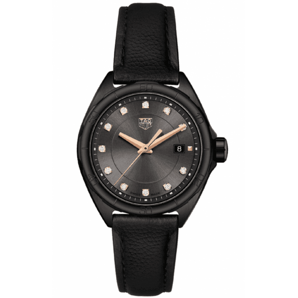 Shop Tag Heuer Formula 1 Diamonds Black Dial Black Leather Strap Watch for Women - WBJ1417.FC8234 in USA
