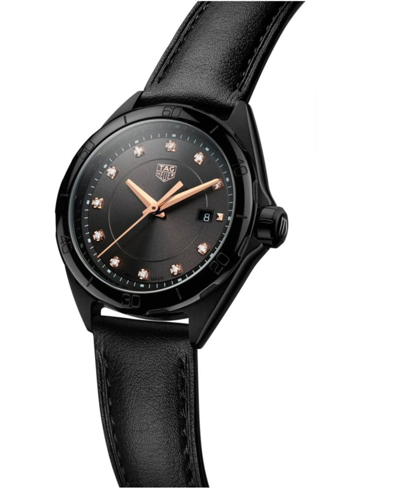 Shop Tag Heuer Formula 1 Diamonds Black Dial Black Leather Strap Watch for Women - WBJ1417.FC8234 in USA