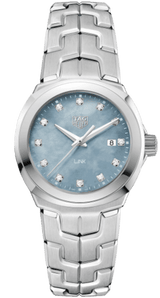 Shop Tag Heuer Link Quartz Diamonds Blue Mother of Pearl Dial Silver Steel Strap Watch for Women - WBC1313.BA0600 in USA