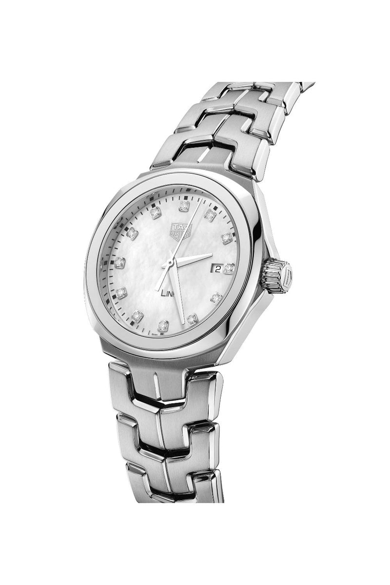 Shop Tag Heuer Link Quartz Diamonds Mother of Pearl Dial Silver Steel Strap Watch for Women - WBC1312.BA0600 in USA