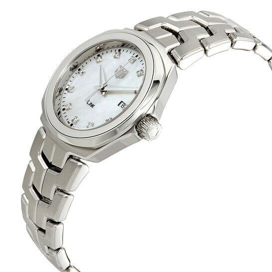 Shop Tag Heuer Link Quartz Diamonds Mother of Pearl Dial Silver Steel Strap Watch for Women - WBC1312.BA0600 in USA