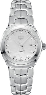 Shop Tag Heuer Link Quartz Diamonds Mother of Pearl Dial Silver Steel Strap Watch for Women - WBC1312.BA0600 in USA