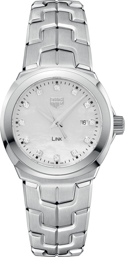 Shop Tag Heuer Link Quartz Diamonds Mother of Pearl Dial Silver Steel Strap Watch for Women - WBC1312.BA0600 in USA