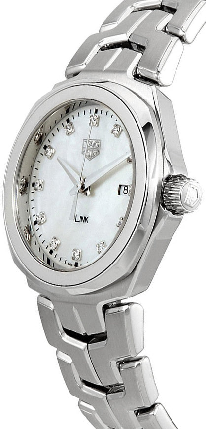 Shop Tag Heuer Link Quartz Diamonds Mother of Pearl Dial Silver Steel Strap Watch for Women - WBC1312.BA0600 in USA