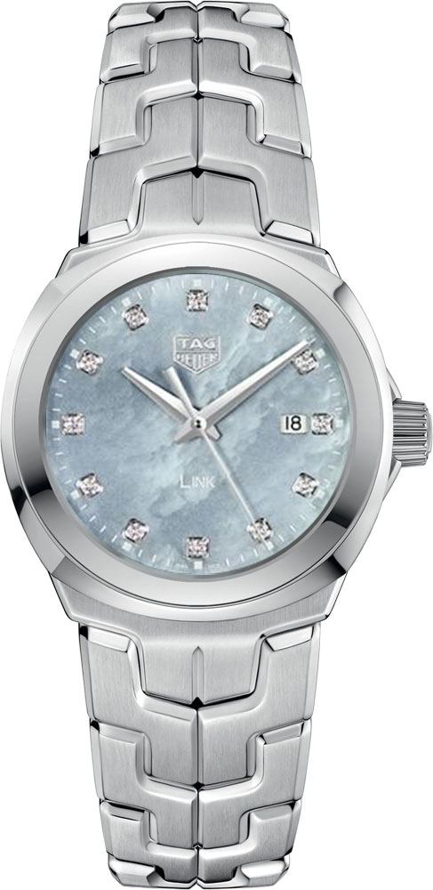 Shop Tag Heuer Link Quartz Diamonds Blue Mother of Pearl Dial Silver Steel Strap Watch for Women - WBC1313.BA0600 in USA