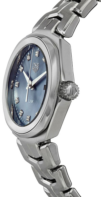 Shop Tag Heuer Link Quartz Diamonds Blue Mother of Pearl Dial Silver Steel Strap Watch for Women - WBC1313.BA0600 in USA