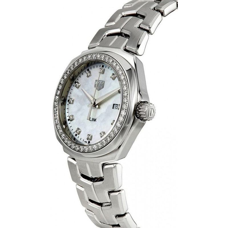 Shop Tag Heuer Link Quartz Diamonds Mother of Pearl Dial Silver Steel Strap Watch for Women - WBC1316.BA0600 in USA